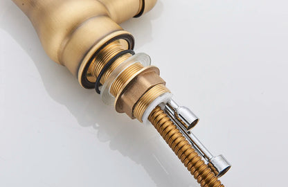 Antique Brass Kitchen Sink Faucet Pull Down Swivel Spout Kitchen Deck Mounted Bathroom Hot and Cold Water Mixers Tap