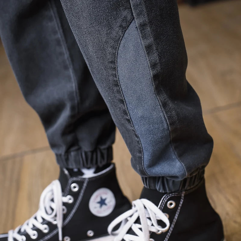 Plus Size Jeans Men Loose Joggers Streetwear Harem Jeans Cargo Pants Ankle-Length Denim Trousers.