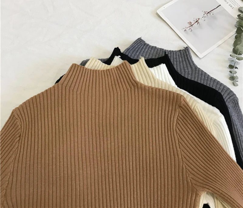 2025 Knit Jumpers Top Chic Autumn Winter Sweater Pullovers Women Long Sleeve Casual Turtleneck Warm Basic Sweater.