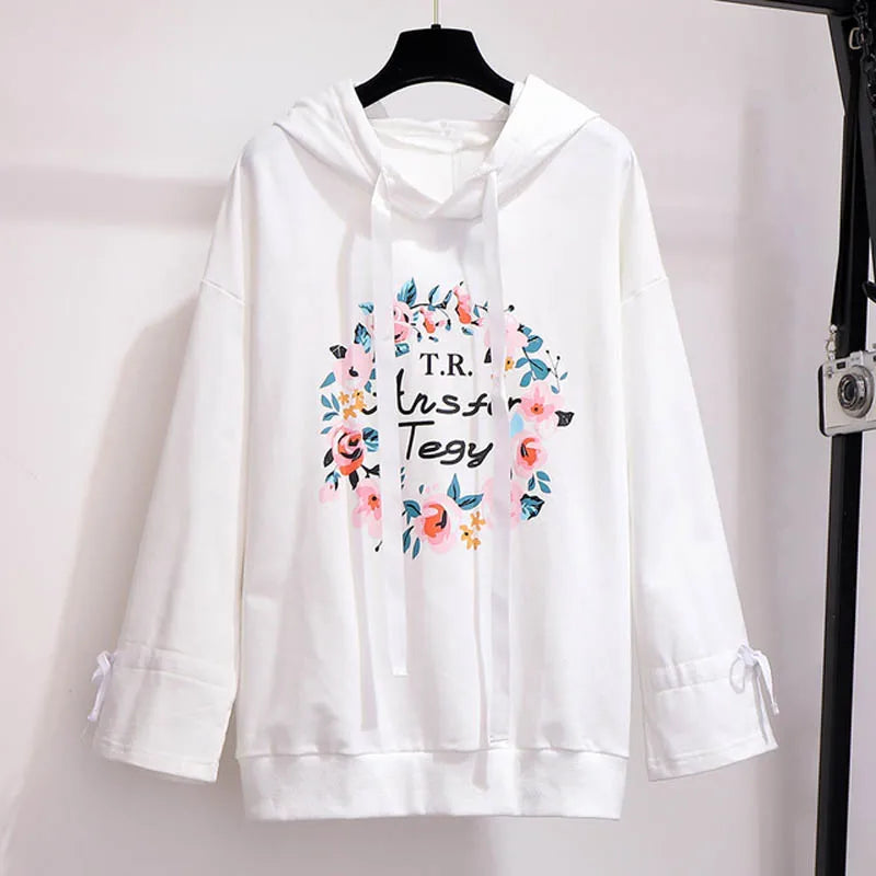 150Kg Plus Größe frauen Frühling Herbst Mit Kapuze Gedruckt Sweatshirt Büste 155cm 6XL 7XL 8XL 9XL 10XL Lange-ärmeln Top Schwarz Weiß