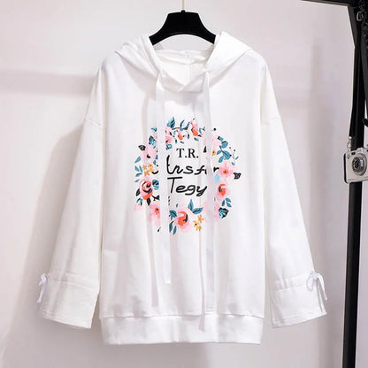 150Kg Plus Größe frauen Frühling Herbst Mit Kapuze Gedruckt Sweatshirt Büste 155cm 6XL 7XL 8XL 9XL 10XL Lange-ärmeln Top Schwarz Weiß
