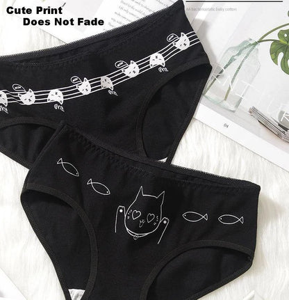 5Pcs/set Cotton Underwear Cute Cartoon Cat Panties for Woman Girl Soft Pantys Plus Size Breathable Briefs Female Sexy Lingerie.