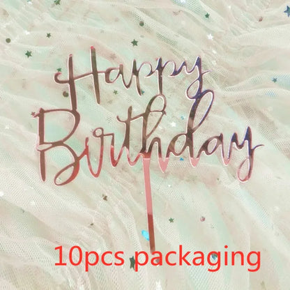 10 Stück Roségold Happy Birthday Kuchendeckel Silber Schwarz Schlichtes Design Acryl Kuchendeckel Babyparty Party Dessert Dekoration