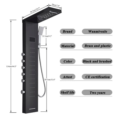 Bathroom LED Light Rain Waterfall Shower Panel Faucet Body Massage Jets Shower Faucet Stainless Steel Tub Spout Shower Column
