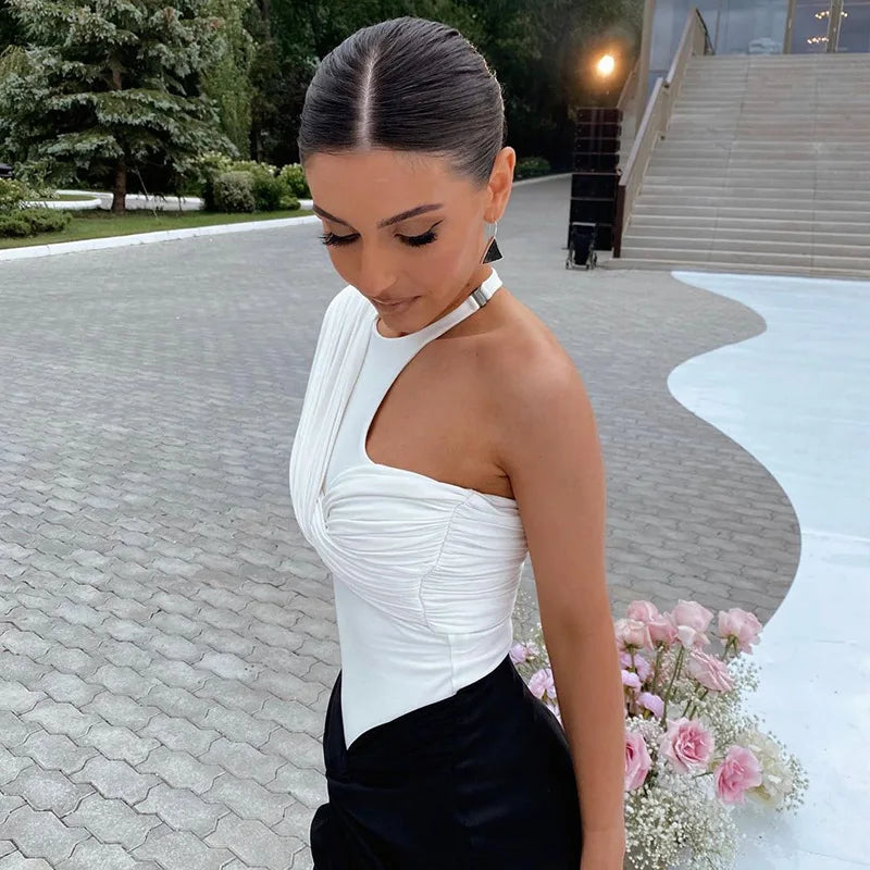 Y2k Sexy Elegant Summer Party Club Patchwork Bodysuit traf 2023 woman Sleeveless Rompers One Pieces Female White Tanks Clothing.