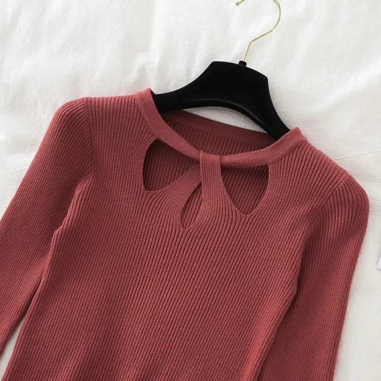 2025 Fashion Hollow Out Women Sweaters Autumn Winter Tops Slim Women Pullover Knitted Sweater Basic Solid Jumper Soft Warm Pull.