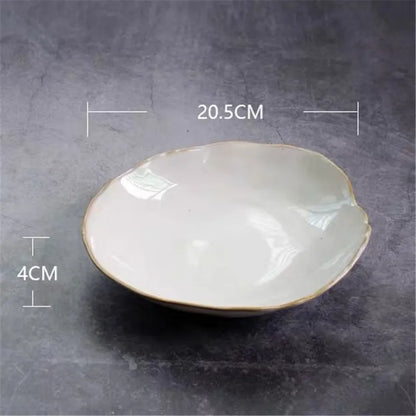 European Style Ceramic Kitchen Tableware Irregular Rice Bowl Creative Dessert Salad Bowl Porcelain Dinner Plate Sauce Dish.