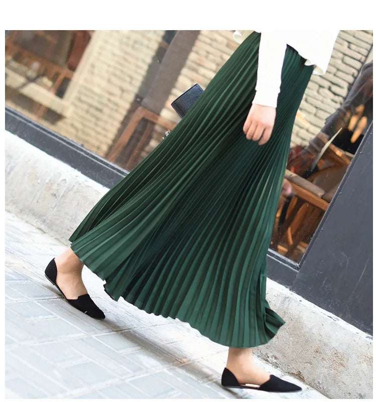 Classical Women Pleated Skirt 90cm/80cm Long Female Elastic Waist Skirt Big Size Velvet Pleated Skirt for Winter Ankle-Length