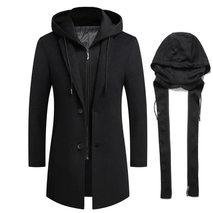 DIMUSI Winter Men's Hooded Wool Jackets Casual Middle Long Scarf Collar Cotton Thick Woolen Coat Male Luxurious Trench Clothing.
