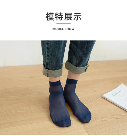 10Pairs Bamboo Men Ice Silk Socks Summer Spring Sports Socks Sweat Absorption Deodorant Thin Stripe Breathable Silk Long Sock.