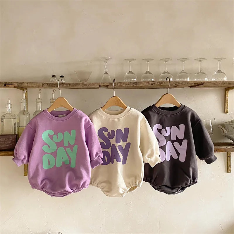 Herbst Baby Stram pler Brief druck Jungen ein Stück Pelz Futter Kleinkind Outfit.