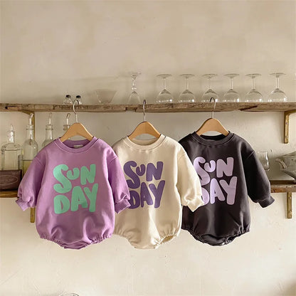 Herbst Baby Stram pler Brief druck Jungen ein Stück Pelz Futter Kleinkind Outfit.