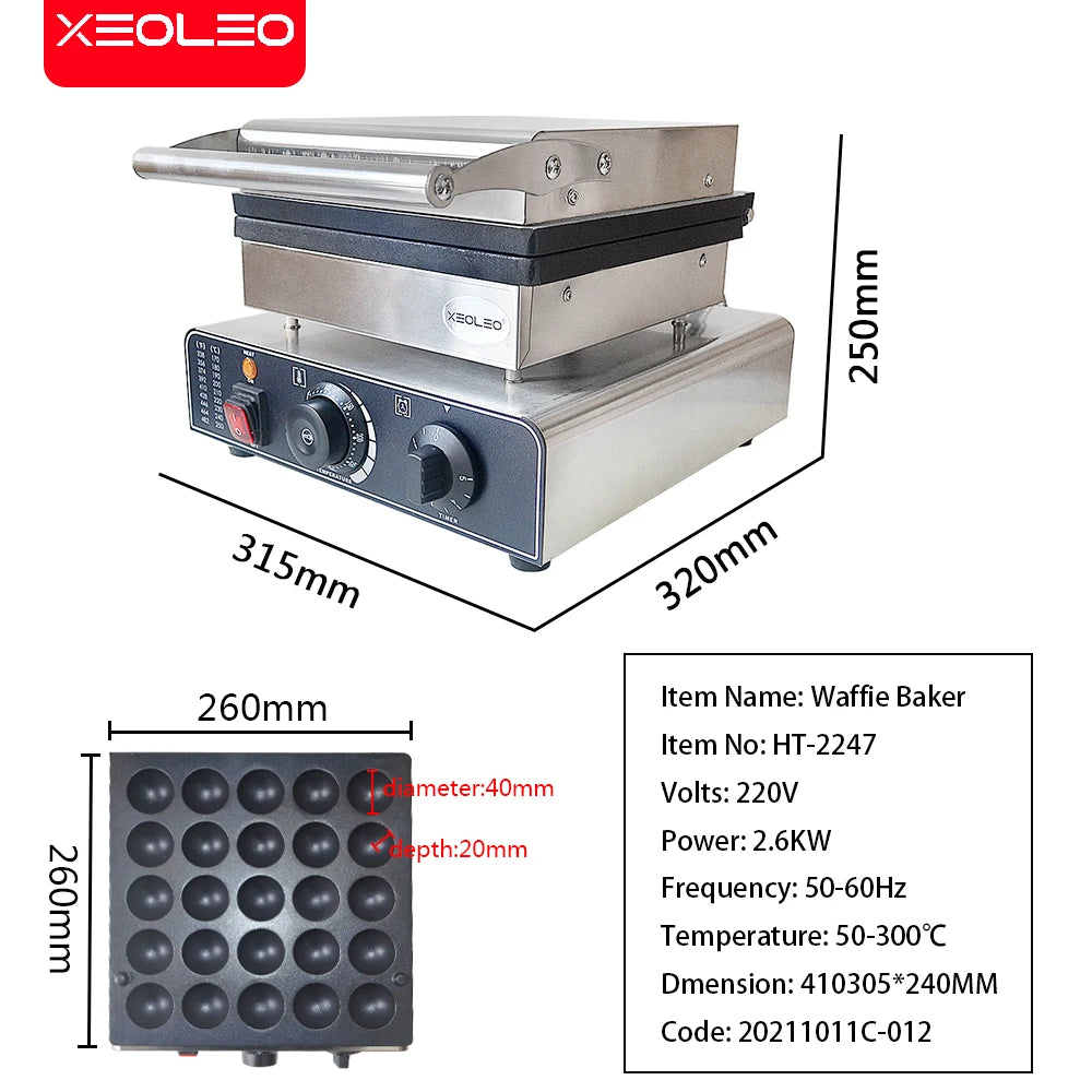 XEOLEO Electric Waffle Maker 850W Round Ball Waffle Machine 4cm Waffle Making Machines Non-stick takoyaki maker.