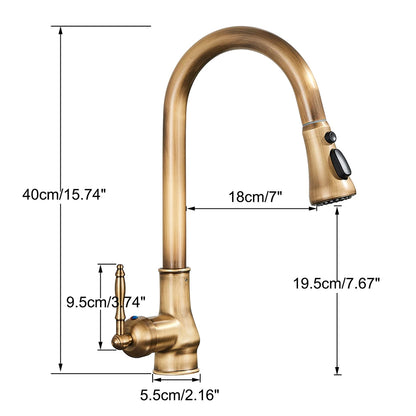 POIQIHY Antique Brass Kitchen Faucet Pull Out Bathroom Kitchen Mixers Single Handle Pull Down Cold Hot Water Tap Deck Mounted