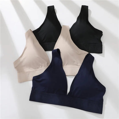 FINETOO Plus Size Women Cropped Top Female Bra S-XL V-Neck Girls Lingerie Active Bras Sexy Woman's Underwear Push Up Tube Tops