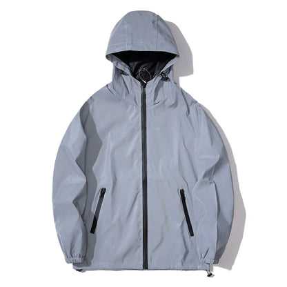 NEW SIZE Night Reflective Jackets Double Fabric Windbreaker Hooded Jacket Men Hip Hop Dancer Waterproof Zipper Coats Outwear.