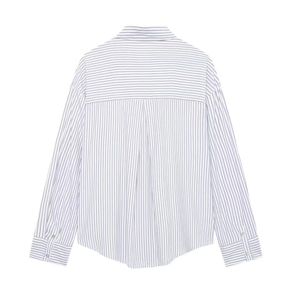 Women 2025 Spring New Chic Fashion Loose Striped Shirt Vintage Long Sleeve Casual Female Shirts Blusas Chic Tops.