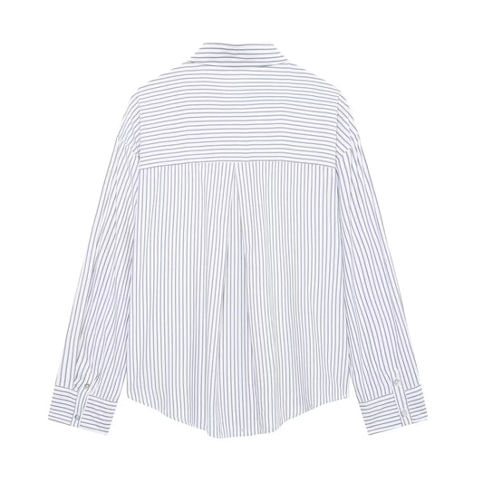 Women 2025 Spring New Chic Fashion Loose Striped Shirt Vintage Long Sleeve Casual Female Shirts Blusas Chic Tops.