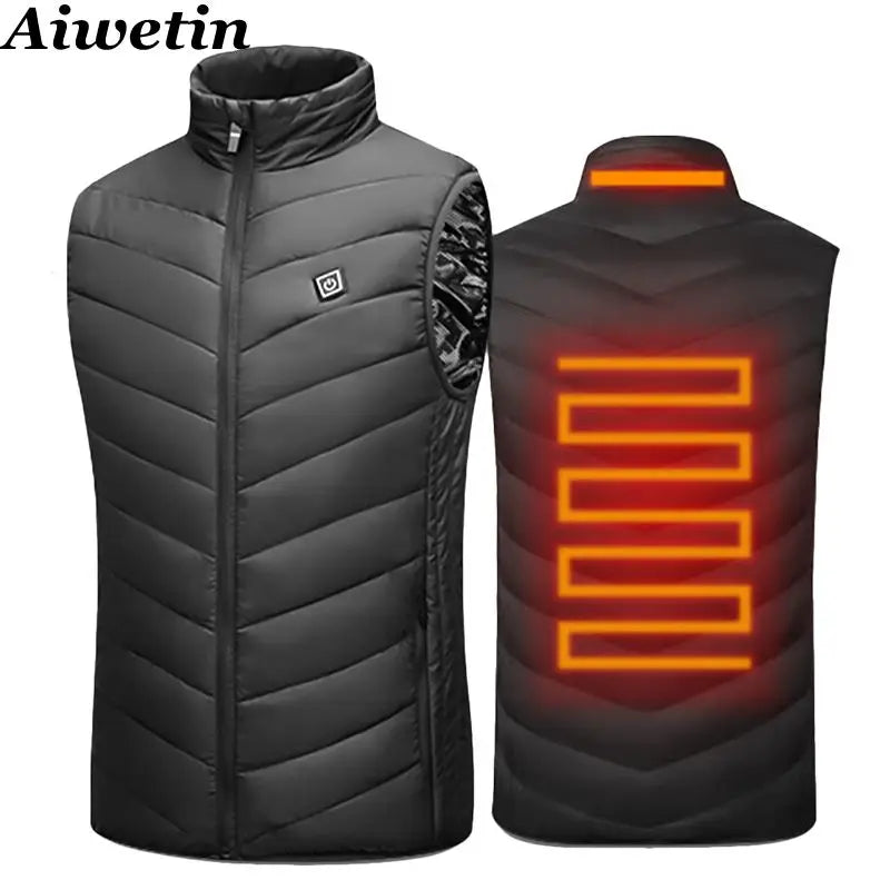 Men USB Infrared 17 Heating Areas Vest Jacket Men Winter Electric Heated Vest Waistcoat For Sports Hiking Oversized 5XL.