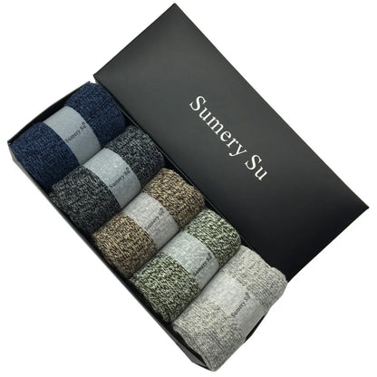 5 Pairs/Lot Wool Socks Men Winter Warm Cashmere Comfortable Long Crew Casual Bohemian Sock Male Gift for Husband Father 4 Styles