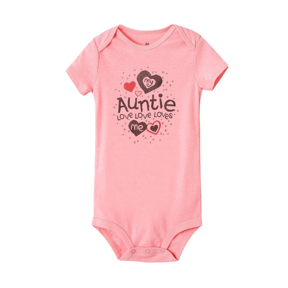 ICH LIEBE DICH ZUM MOND UND ZURÜCK & My Auntie Liebt Mich Gedruckt Jungen Mädchen Infant Playsuits Ein Stück schöne Baby Kid Romper Body.