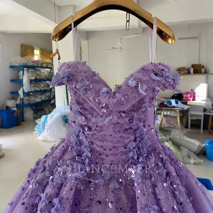Purple Organza Girls Evening Dress Ball Gown Style Lace Crystal Embroidery Decorations Chapel Train for Parties Lsany24.