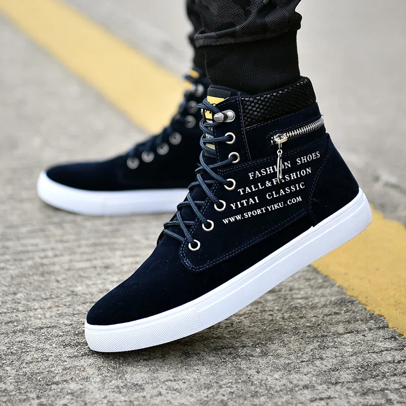 Spring Autumn High Top Men's Shoes Leather Men's Casual Sneaker Shoes Lace-up Wild Platform Sneakers Flat Vulcanized Shoes.