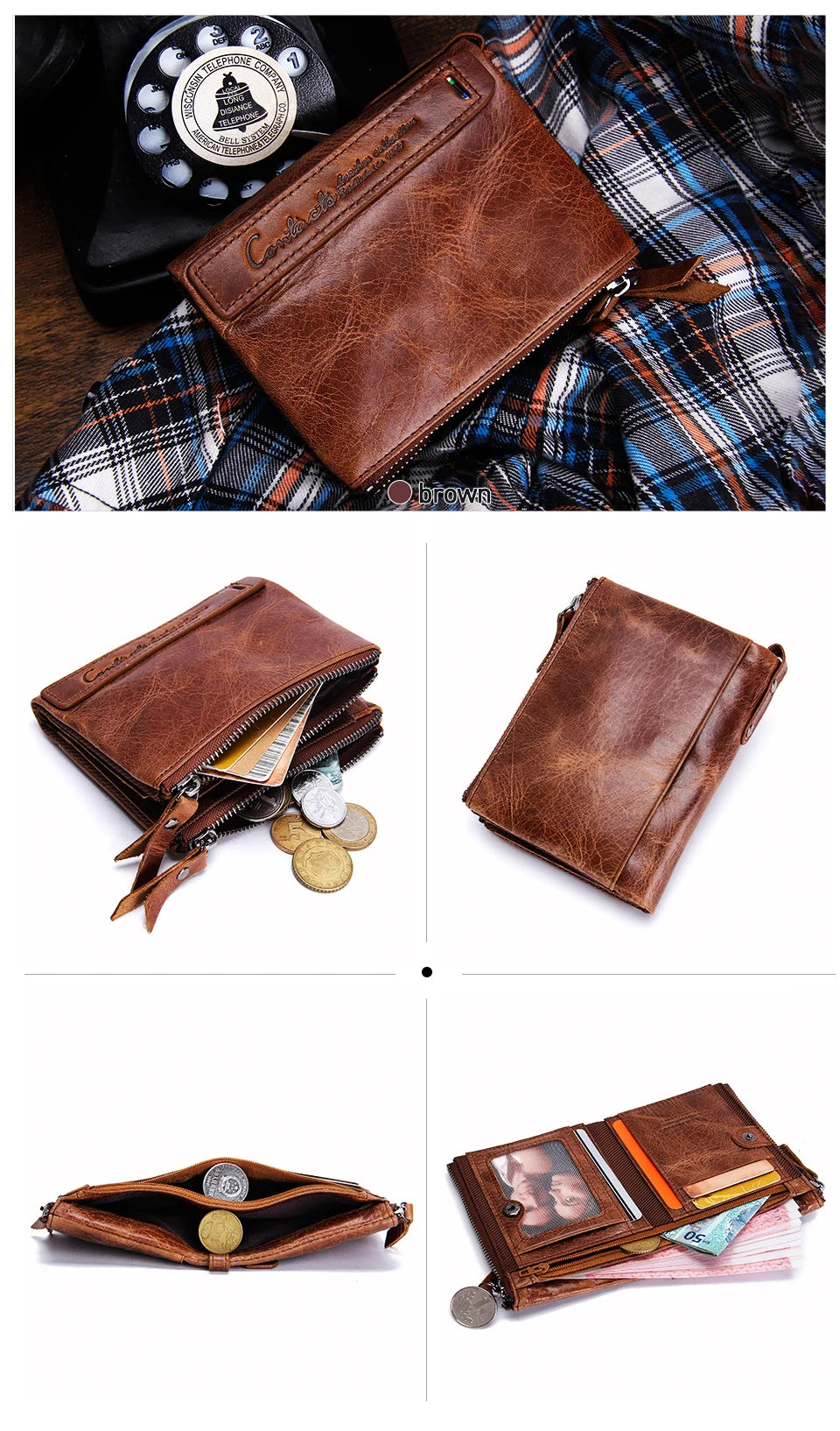 CONTACT'S Genuine Leather Short Wallets for Women Luxury Designer Coin Purse Female Money Clip Card Holder Customize Men Wallets