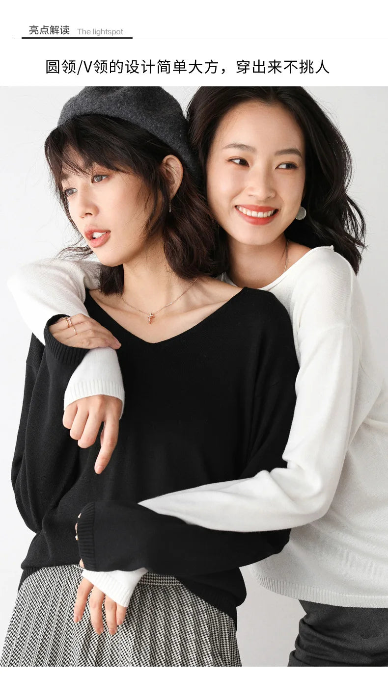 2025, frühling Herbst Frauen Pullover Solide Strickwaren Koreanische Lose Weibliche Grundlegende Casual Jumper Stretch Pullover Himmel Blau Rosa Pullover