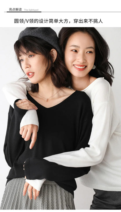 2025, frühling Herbst Frauen Pullover Solide Strickwaren Koreanische Lose Weibliche Grundlegende Casual Jumper Stretch Pullover Himmel Blau Rosa Pullover