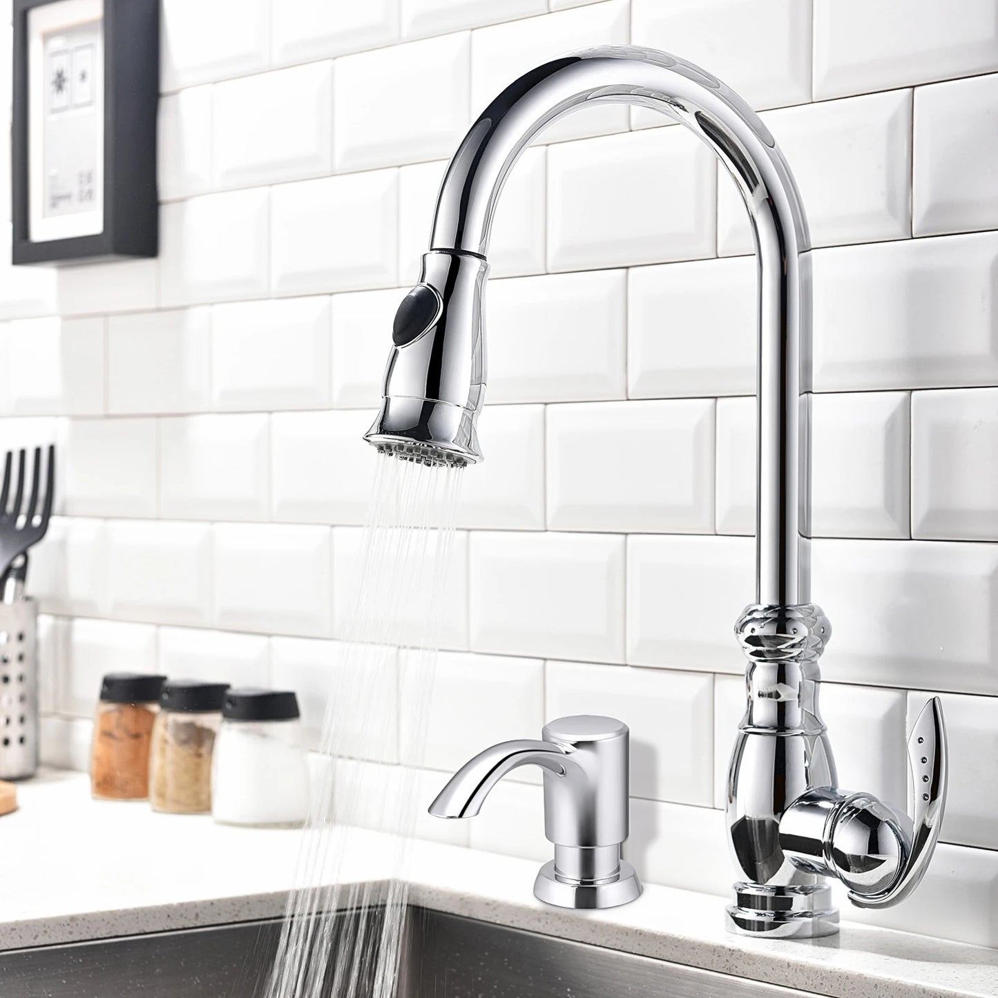 Samodra Nickel Soap dispenser Black Kitchen sink Counter Liquid Soap Dispenser Bottle kitchen accessories 360ml  Built in Pumps