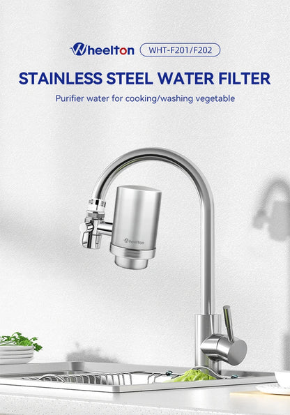 Wheelton Stainless Steel Kitchen Tap Filter Household Ceramic Water Purifier Faucet Water Filter  Activated Carbon Filtration.