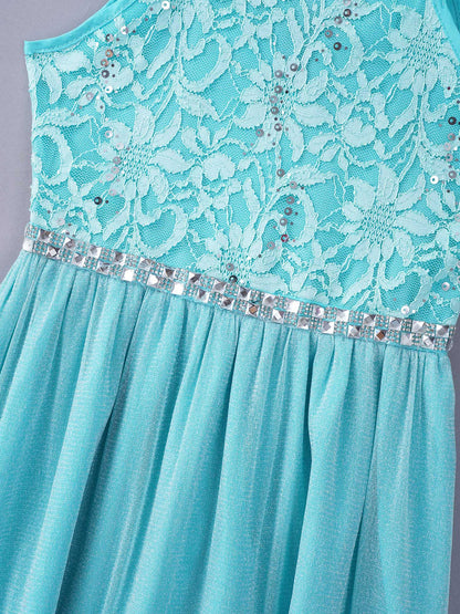 Iiniim Teen Mädchen Ärmellose Pailletten Floral Spitze Glänzenden Kleid Vestido de festa für Hochzeit Formale Geburtstag Party Sommer Kleider.