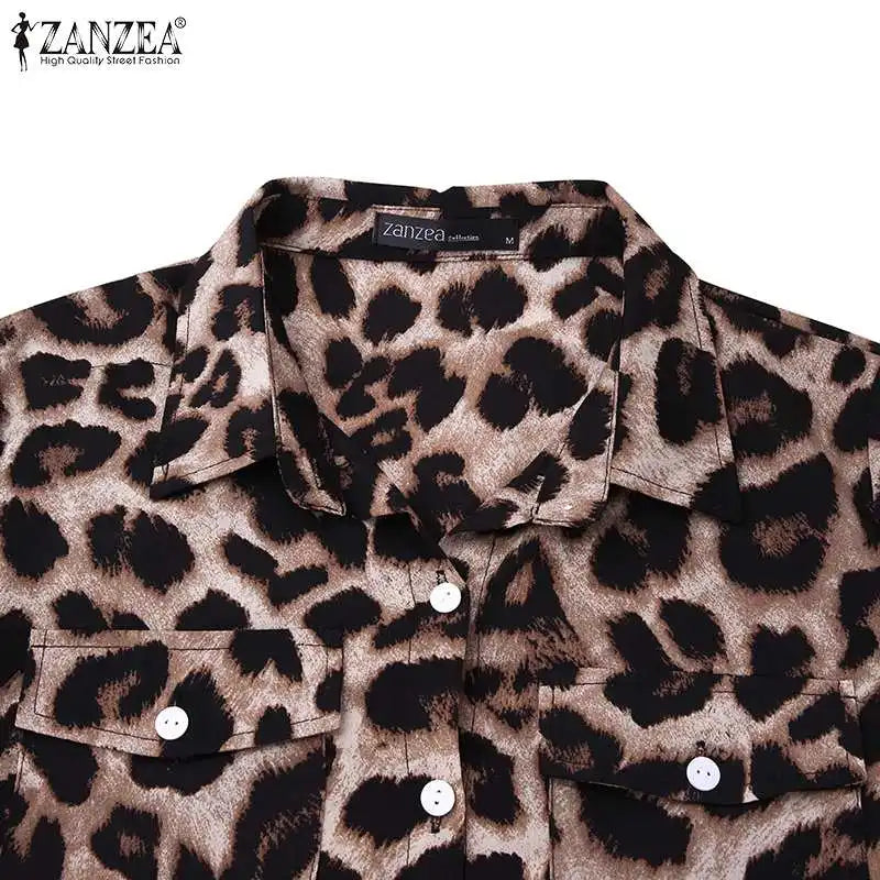 ZANZEA Party Vintage Leopard Robe Frauen 2025, Herbst Casual Langarm Maxi Lange Vestidos Kleid Mode Übergroßen Hemd Sommerkleid.