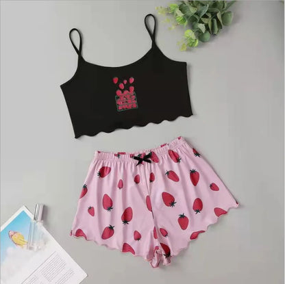 Heiße Damen-Nachtwäsche, süßer Cartoon-Druck, kurzes Set, Pyjama für Damen, Pyjama-Set, süßes Kurzarm-V-Ausschnitt und Shorts, Sommer-Pyjama.