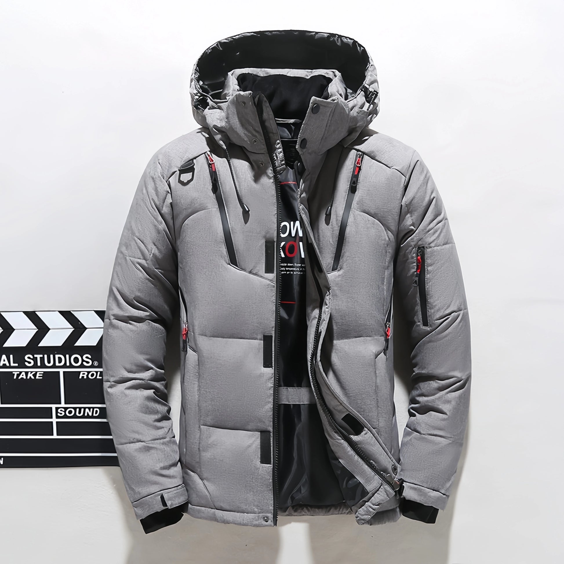 Customized logo Men's White Duck Down Jacket, Warm Hooded Thick Pufferfish Jacket, Men's Casual Coat, Warm Canadian Winter.