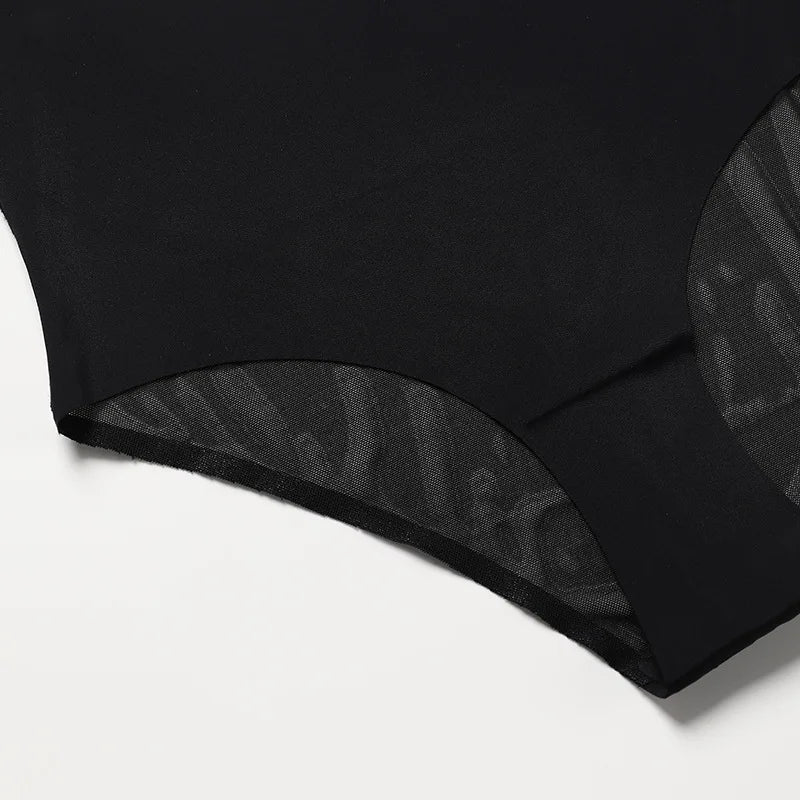 European American Plus Size Women's High Waist Ice Silk Trousers Firm Nylon Briefs Traceless Lace Stitching Thin Body Shaping.