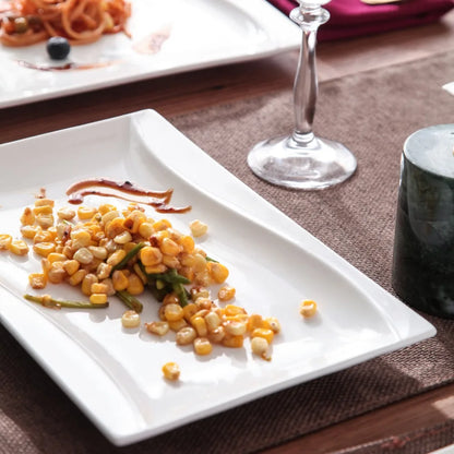 MALACASA Carina 2-Piece Ivory White Porcelain Dinner Plate Set Tableware Fruit Snack Dishes with 11" & 13.25" Rectangular Plate.