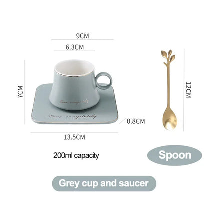Nordic Ins Ceramic Mug Soy Milk Breakfast Condensed Coffee Tea Cup And Saucer Sets Gold Spoon Mugs Fashion Restaurant Snack Cups