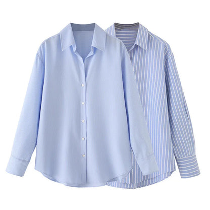 KAR&OT ZA Women's Clothing 2025 Summer New Style Button-down Minimalist Striped Long-sleeved Lapel Shirt Top 2350485.