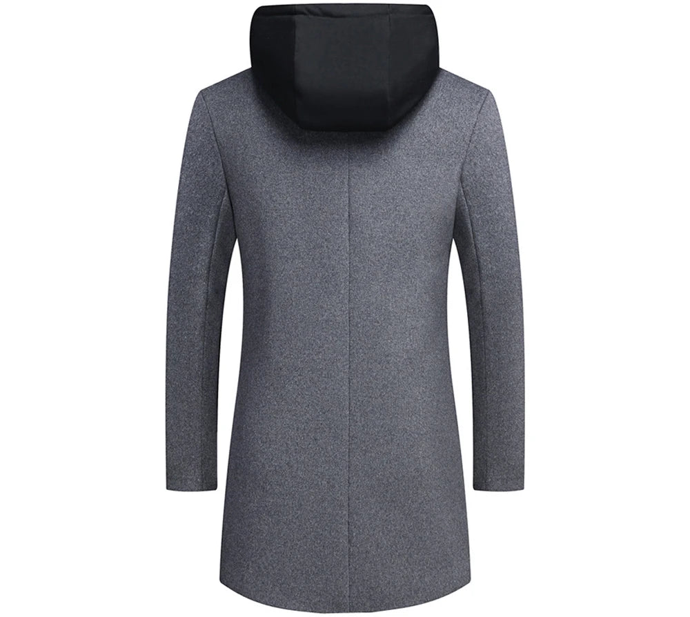 DIMUSI Winter Men's Hooded Wool Jackets Casual Middle Long Scarf Collar Cotton Thick Woolen Coat Male Luxurious Trench Clothing.