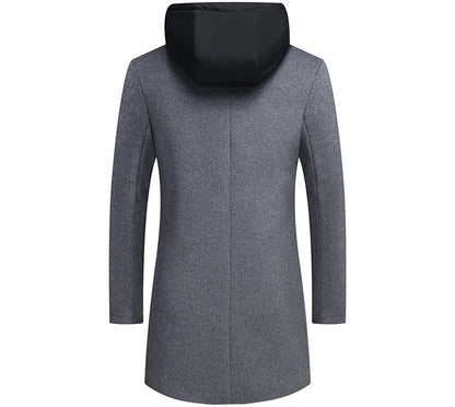 DIMUSI Winter Men's Hooded Wool Jackets Casual Middle Long Scarf Collar Cotton Thick Woolen Coat Male Luxurious Trench Clothing.