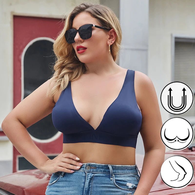 FINETOO Plus Size Women Cropped Top Female Bra S-XL V-Neck Girls Lingerie Active Bras Sexy Woman's Underwear Push Up Tube Tops.