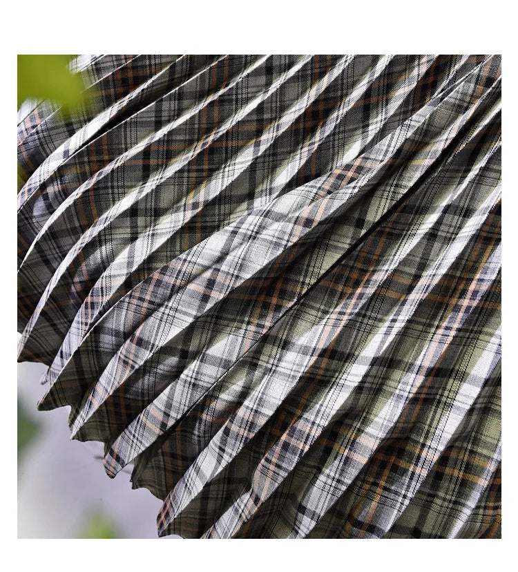 Looks Thin Pleated Skirt 2025 New High Waist A-line Skirt Mid-length Big Size Plaid Skirt Long Pleated Skirt Length 75-90cm
