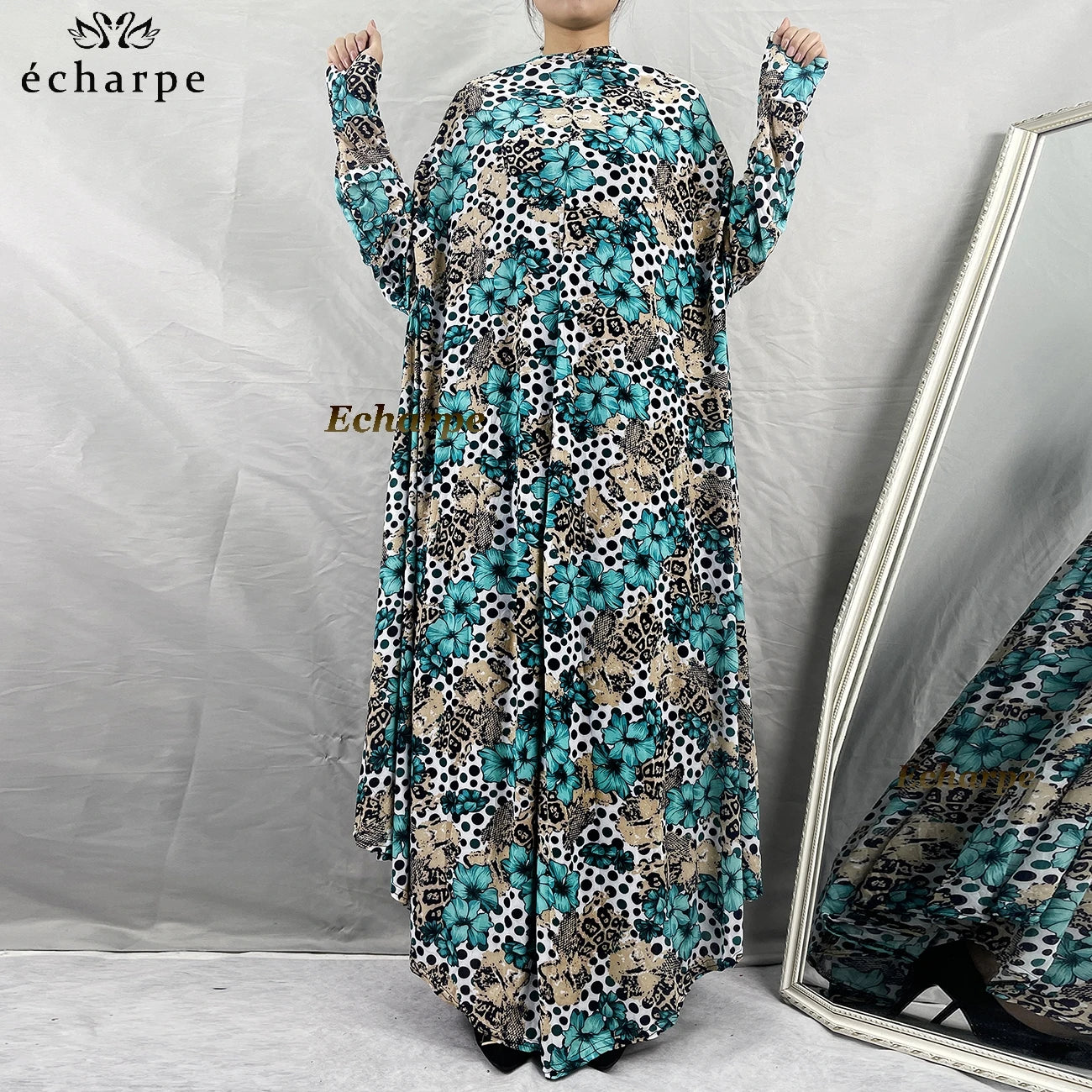 1 Pieces Muslim Hijabs Dress Women's Prayer Garment Dubai Abaya Arab Jibab Islam Flowers Djellaba Femmel Khimar Caftan Clothes