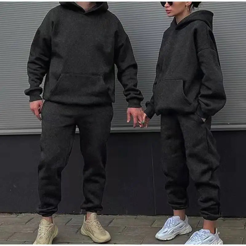 New Men Tracksuit Spring Autumn Two Pieces Sets Oversize Outfits Hooded Sweatshirts + Trouser Solid Sportswear Women Warm Suits.