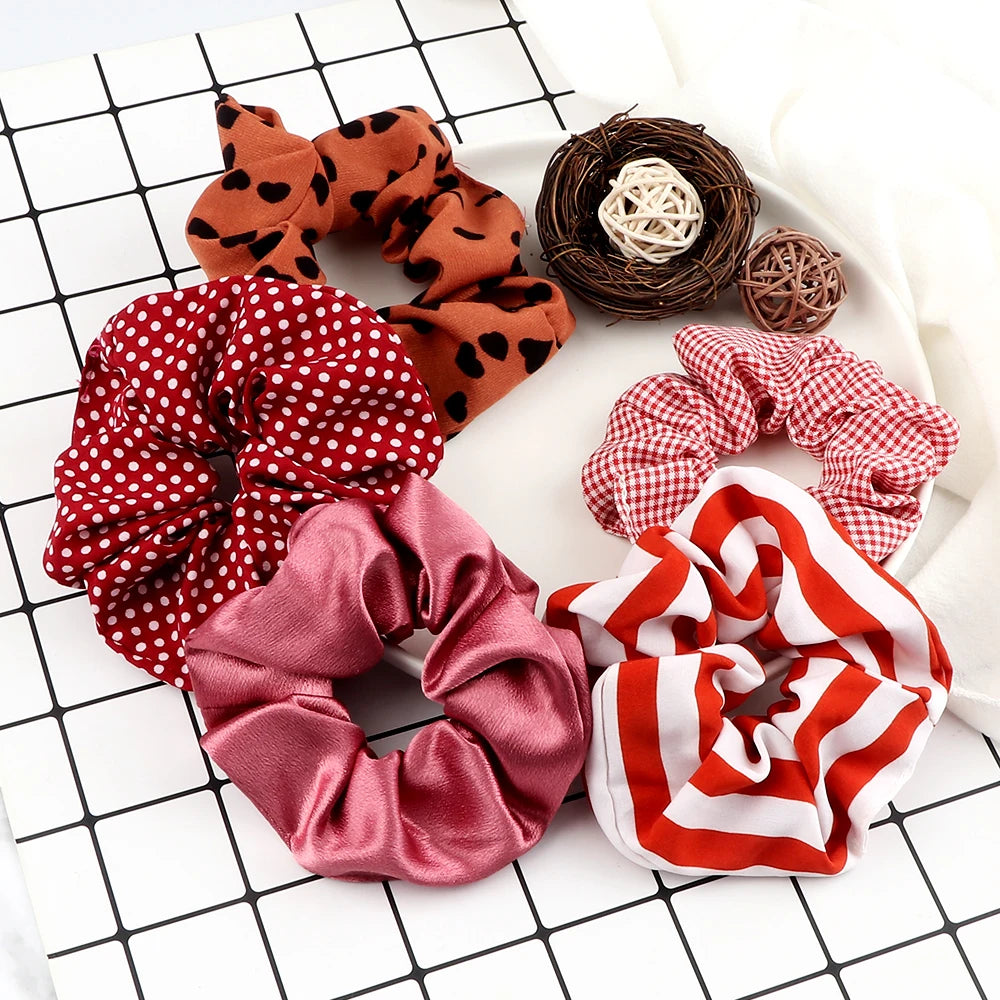 5Pcs/Lot Girl Pink Red Hair Band Accessories Fashion Large Hair Ties Solid Color Elastic Scrunchies For Women Ponytail Hairstyle
