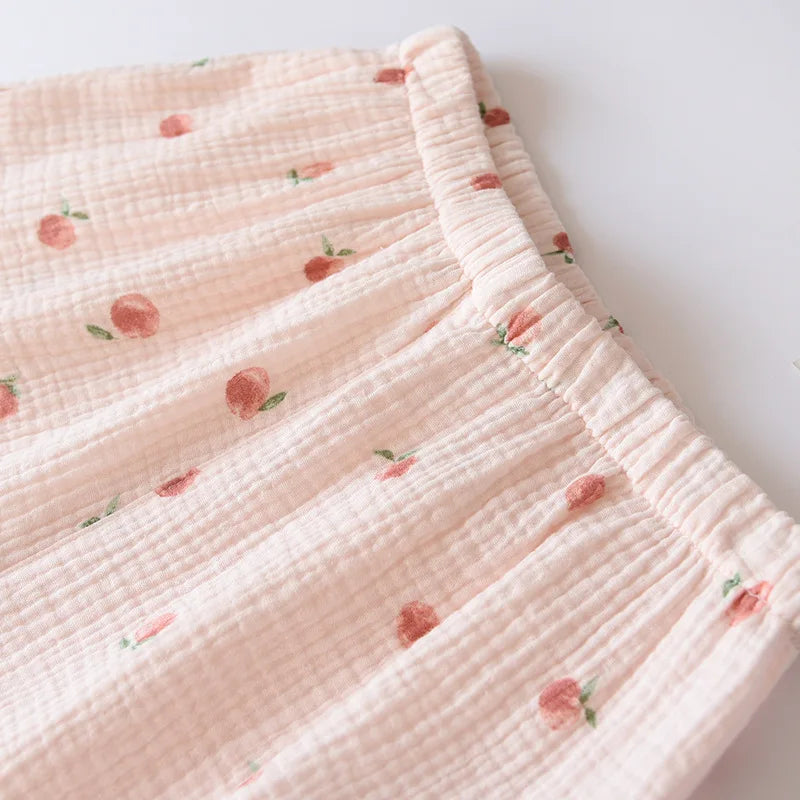 2025 sommer Damen Kurzarm Shorts Pyjamas Set 100 % Baumwolle Krepp Tuch Dünne Hause Service Zwei-stück Frühling und Herbst Lose