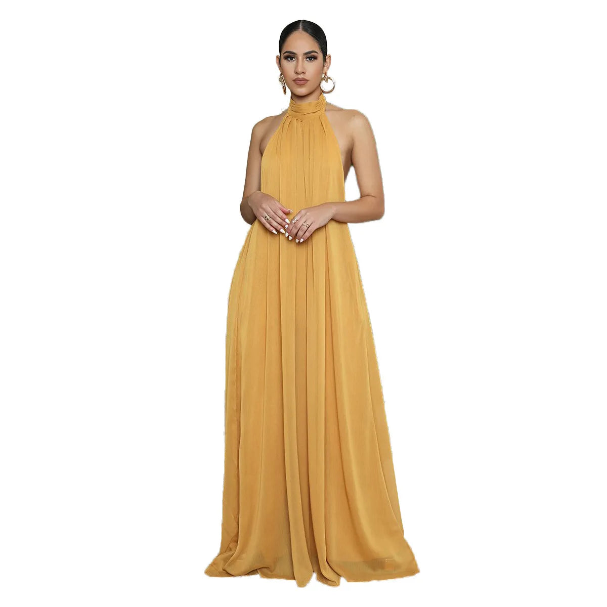 Women Fashion New Loose Sleeveless Solid Color Halter Sexy Backless Wide Leg Long Pants Lady Siamese Trousers Casual Jumpsuit.