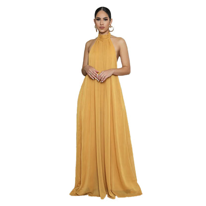 Women Fashion New Loose Sleeveless Solid Color Halter Sexy Backless Wide Leg Long Pants Lady Siamese Trousers Casual Jumpsuit.